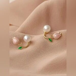 Elegant Pearl and Pink Stone Earrings NWOT
